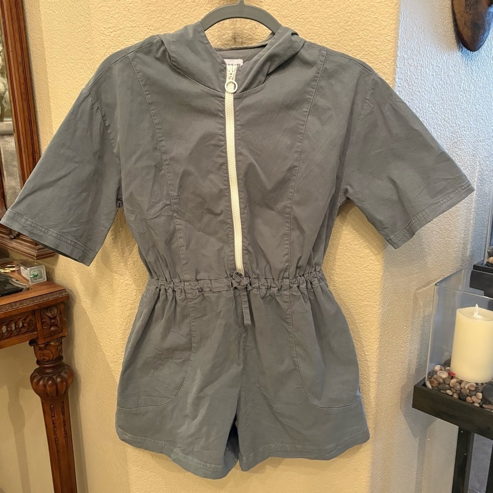 NWT~ZARA Girls Kids Light Sage Green Zipped Hooded Romper Size 11-12Y